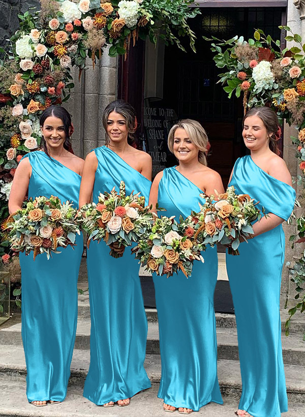 Sheath/Column Asymmetrical Sleeveless Floor-Length Bridesmaid Dresses, product image 11