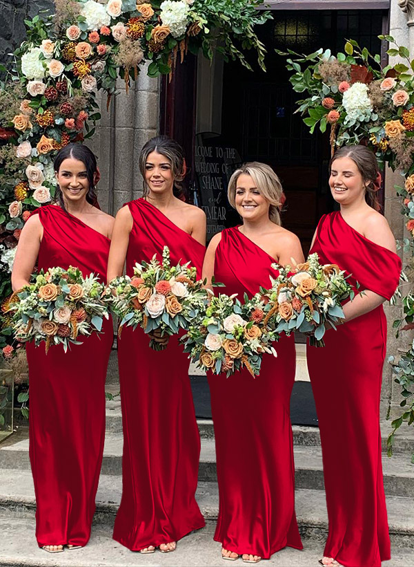 Sheath/Column Asymmetrical Sleeveless Floor-Length Bridesmaid Dresses, product image 19