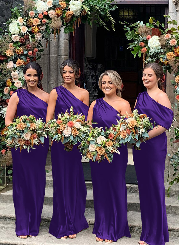 Sheath/Column Asymmetrical Sleeveless Floor-Length Bridesmaid Dresses, product image 24