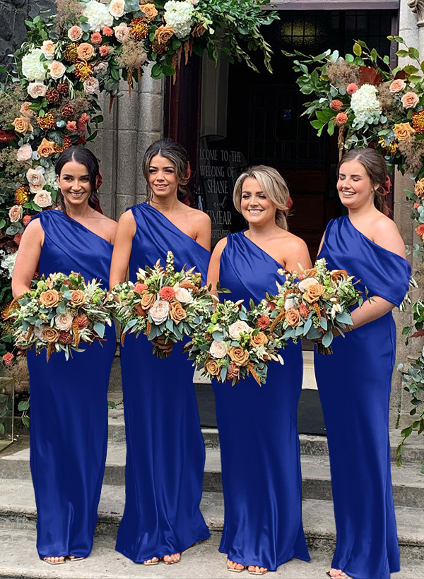 Sheath/Column Asymmetrical Sleeveless Floor-Length Bridesmaid Dresses, product image 8