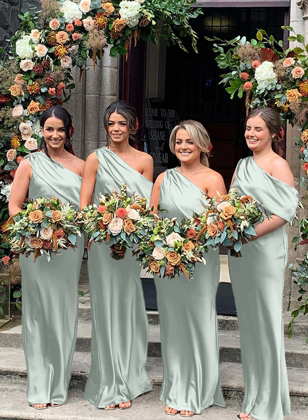 Sheath/Column Asymmetrical Sleeveless Floor-Length Bridesmaid Dresses, product image 34