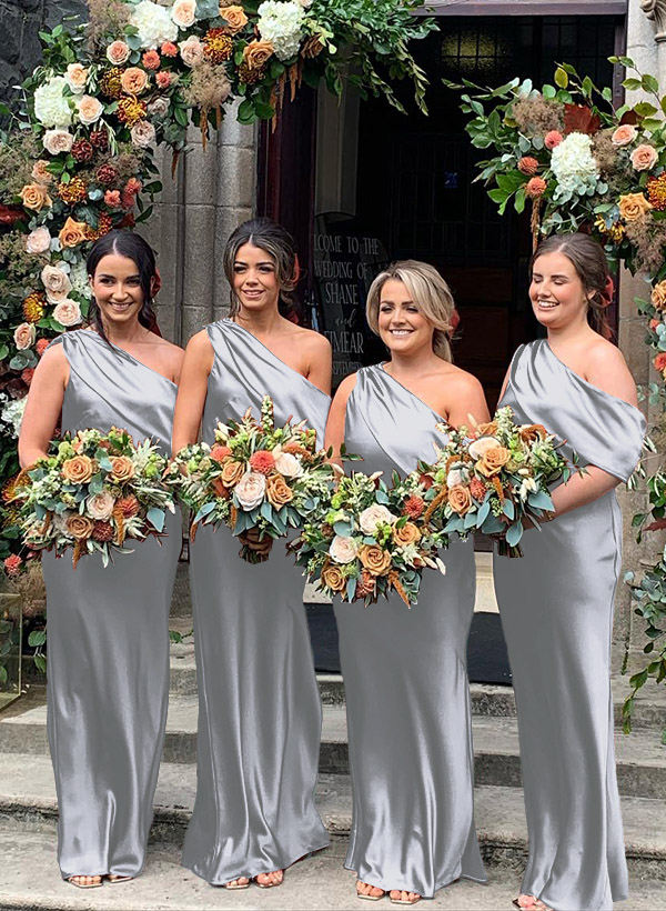 Sheath/Column Asymmetrical Sleeveless Floor-Length Bridesmaid Dresses, product image 49