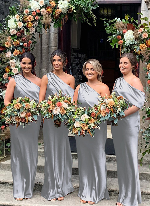 Sheath/Column Asymmetrical Sleeveless Floor-Length Bridesmaid Dresses, product image 49