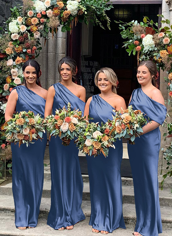 Sheath/Column Asymmetrical Sleeveless Floor-Length Bridesmaid Dresses, product image 9