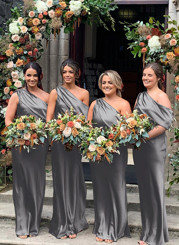 Sheath/Column Asymmetrical Sleeveless Floor-Length Bridesmaid Dresses, product image 50