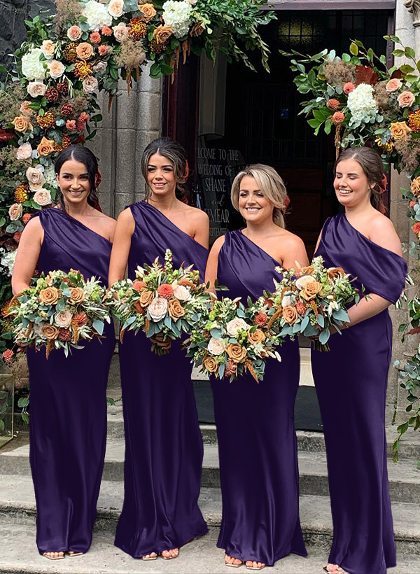 Sheath/Column Asymmetrical Sleeveless Floor-Length Bridesmaid Dresses, product image 27