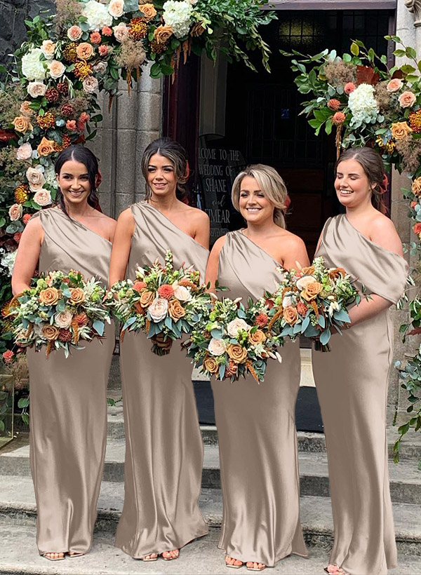 Sheath/Column Asymmetrical Sleeveless Floor-Length Bridesmaid Dresses, product image 42