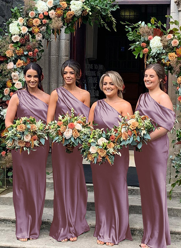Sheath/Column Asymmetrical Sleeveless Floor-Length Bridesmaid Dresses, product image 29