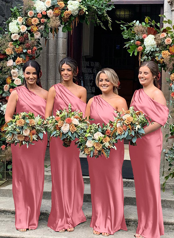 Sheath/Column Asymmetrical Sleeveless Floor-Length Bridesmaid Dresses, product image 22