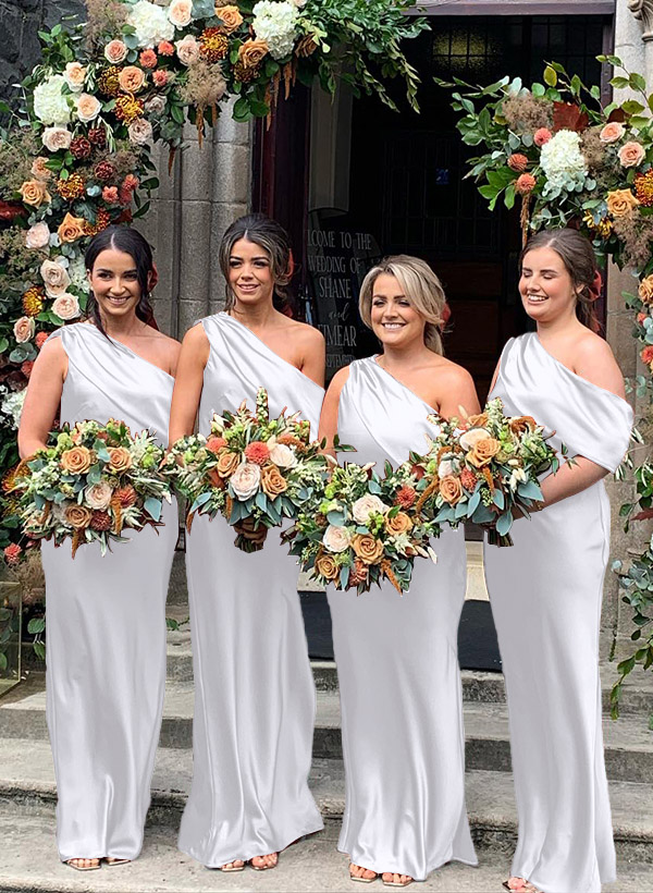 Sheath/Column Asymmetrical Sleeveless Floor-Length Bridesmaid Dresses, product image 48