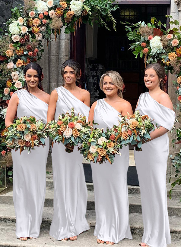 Sheath/Column Asymmetrical Sleeveless Floor-Length Bridesmaid Dresses, product image 48