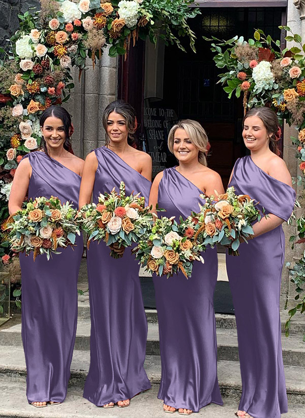 Sheath/Column Asymmetrical Sleeveless Floor-Length Bridesmaid Dresses, product image 28