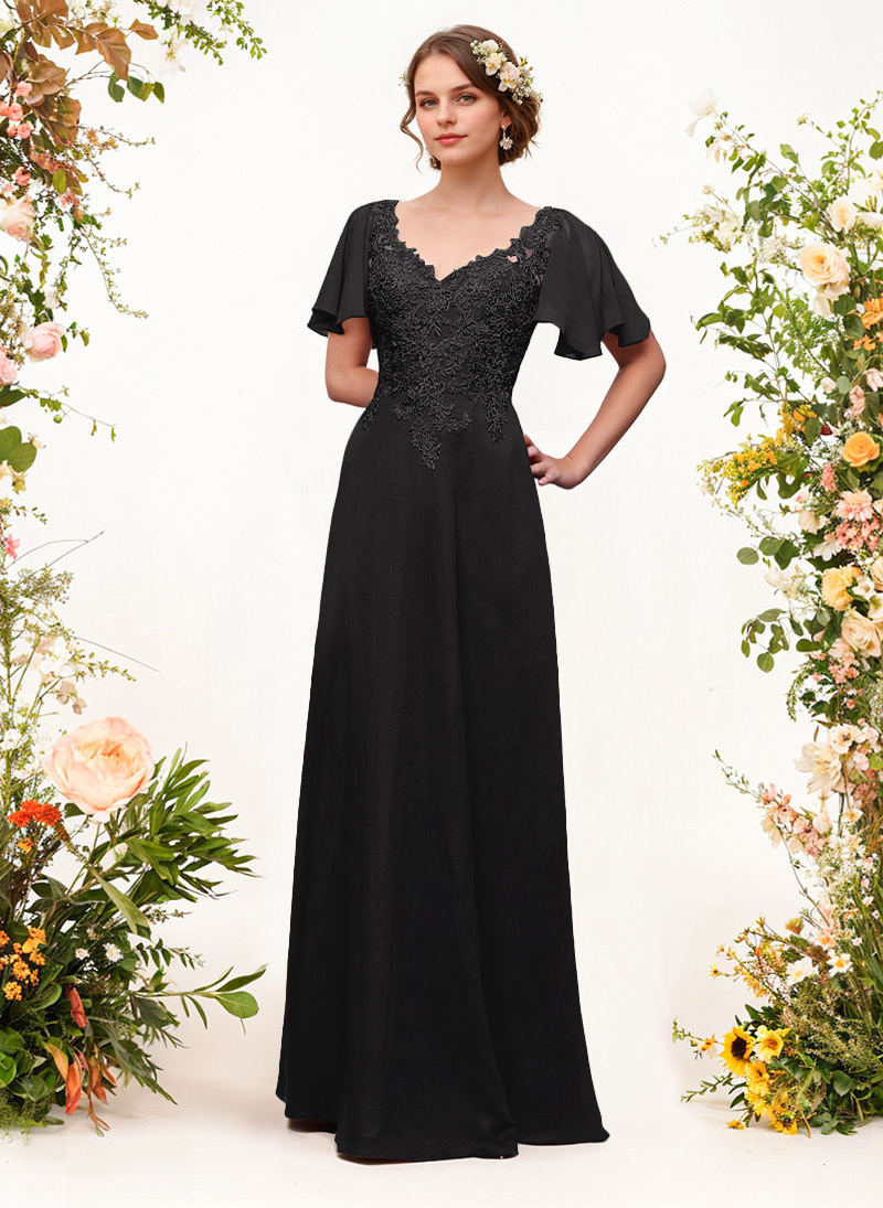 V-Neck Lace Sleeves A-Line Bridesmaid Dresses, image 4