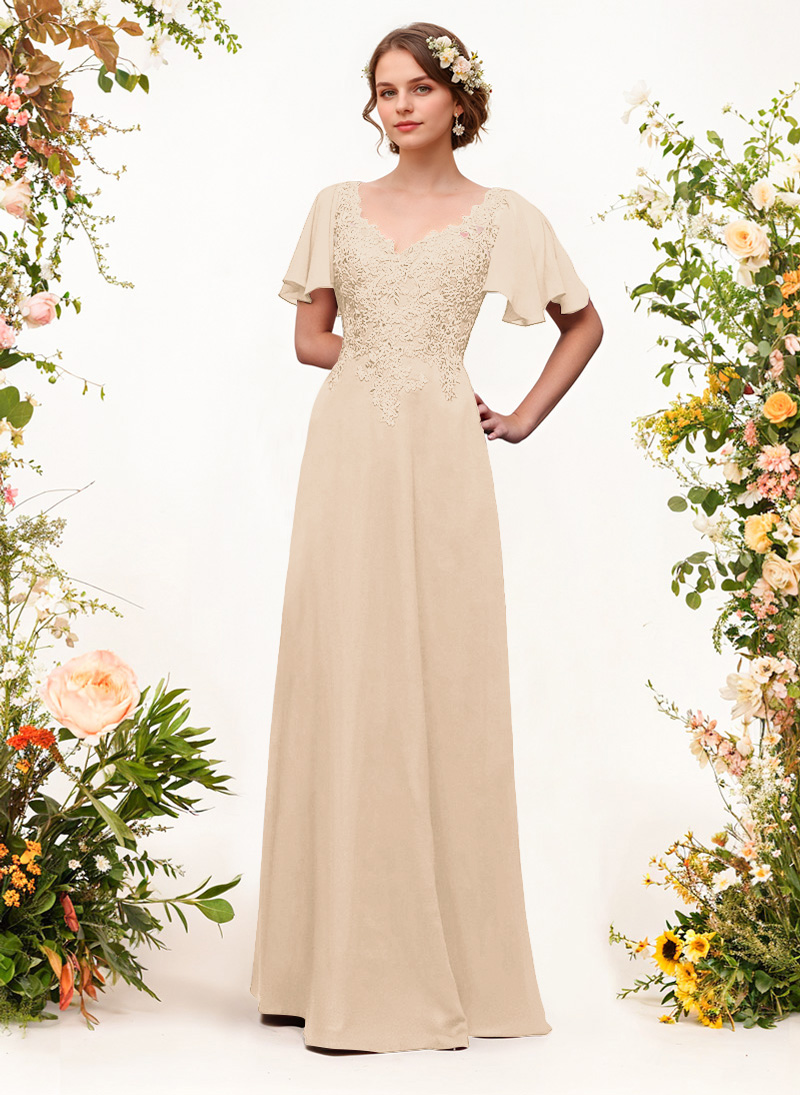 V-Neck Lace Sleeves A-Line Bridesmaid Dresses, image 5