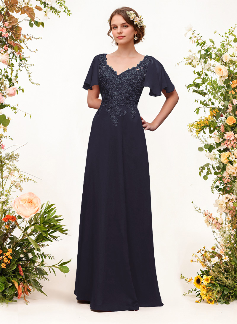 V-Neck Lace Sleeves A-Line Bridesmaid Dresses, image 6