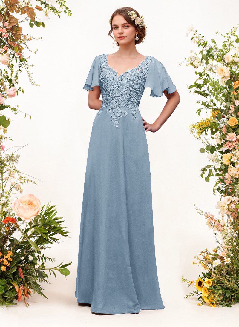 V-Neck Lace Sleeves A-Line Bridesmaid Dresses, image 11