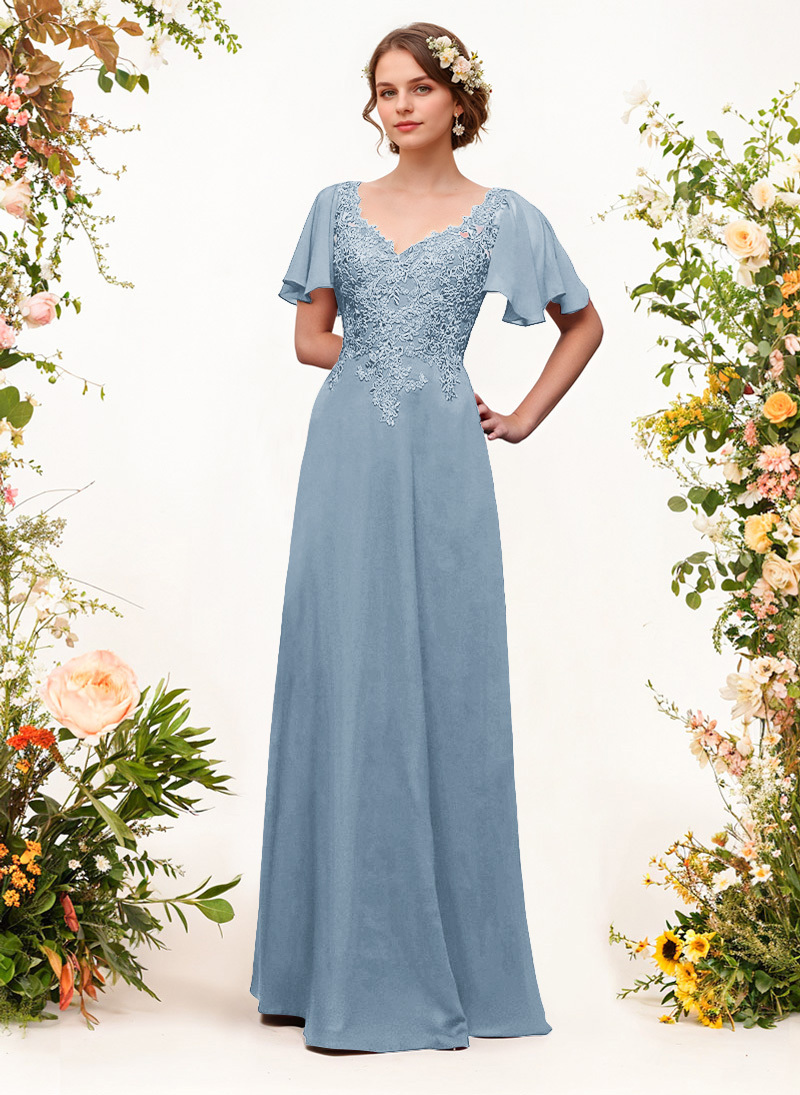 V-Neck Lace Sleeves A-Line Bridesmaid Dresses, image 11