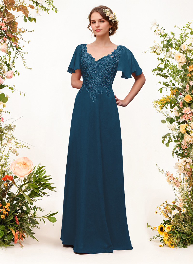 V-Neck Lace Sleeves A-Line Bridesmaid Dresses, image 13
