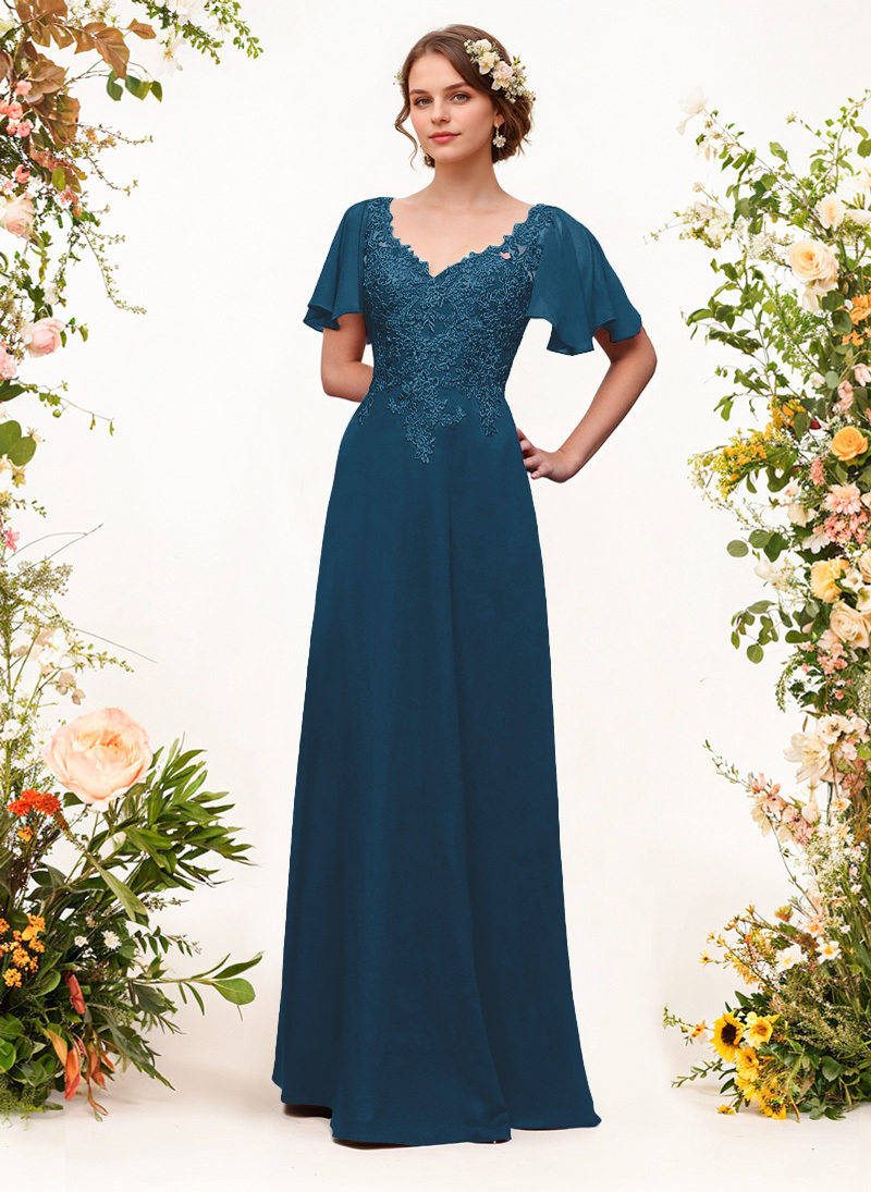 V-Neck Lace Sleeves A-Line Bridesmaid Dresses, image 13
