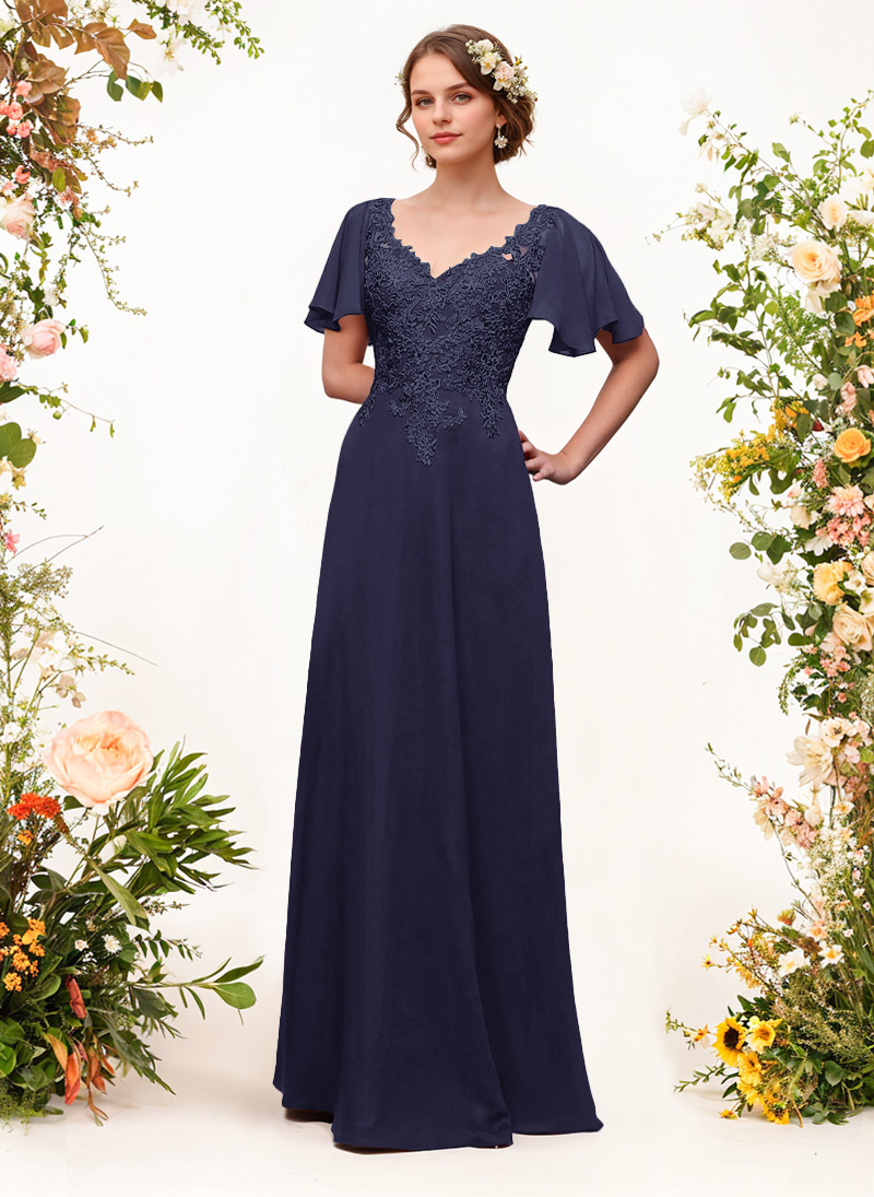 V-Neck Lace Sleeves A-Line Bridesmaid Dresses, image 7