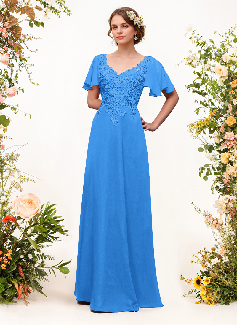 V-Neck Lace Sleeves A-Line Bridesmaid Dresses, image 15