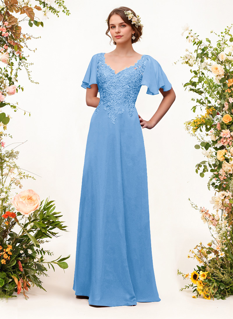 V-Neck Lace Sleeves A-Line Bridesmaid Dresses, image 14