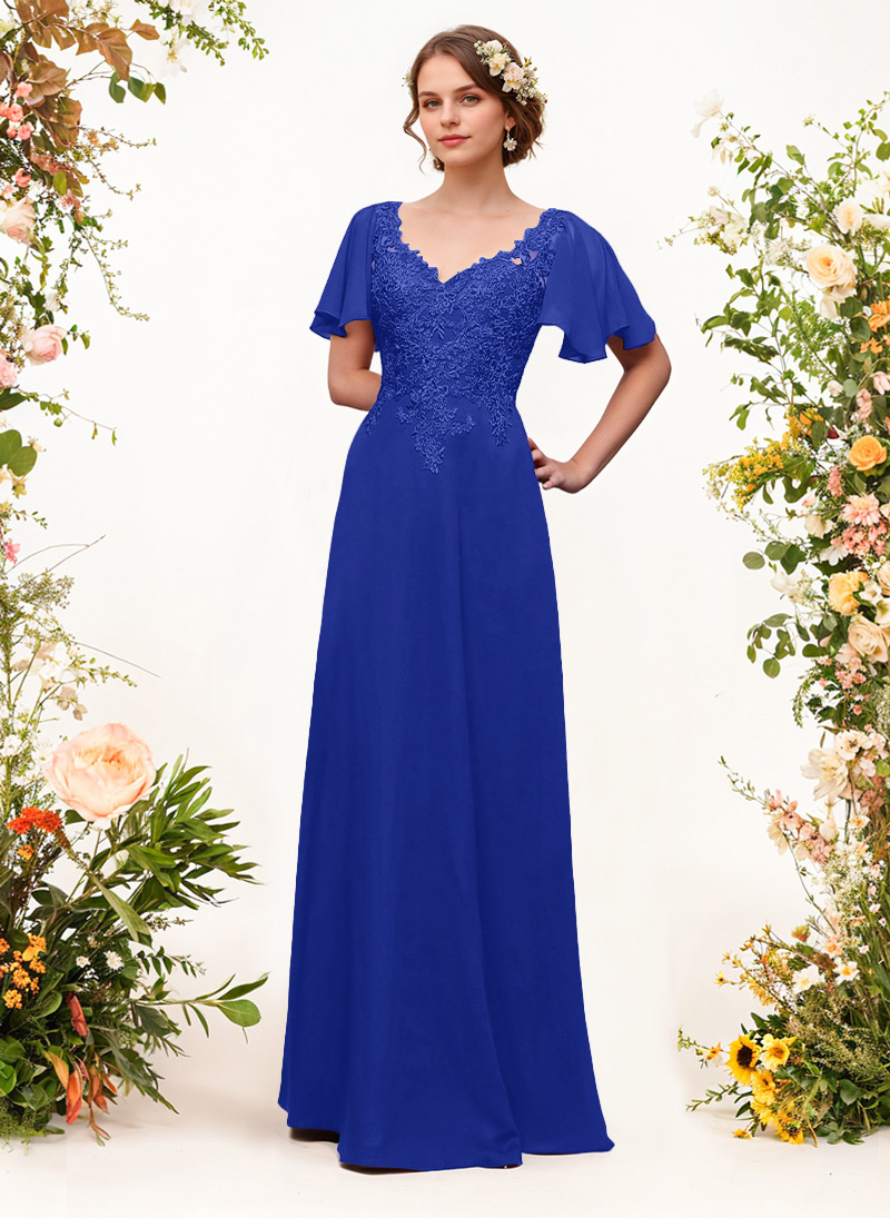 V-Neck Lace Sleeves A-Line Bridesmaid Dresses, image 8