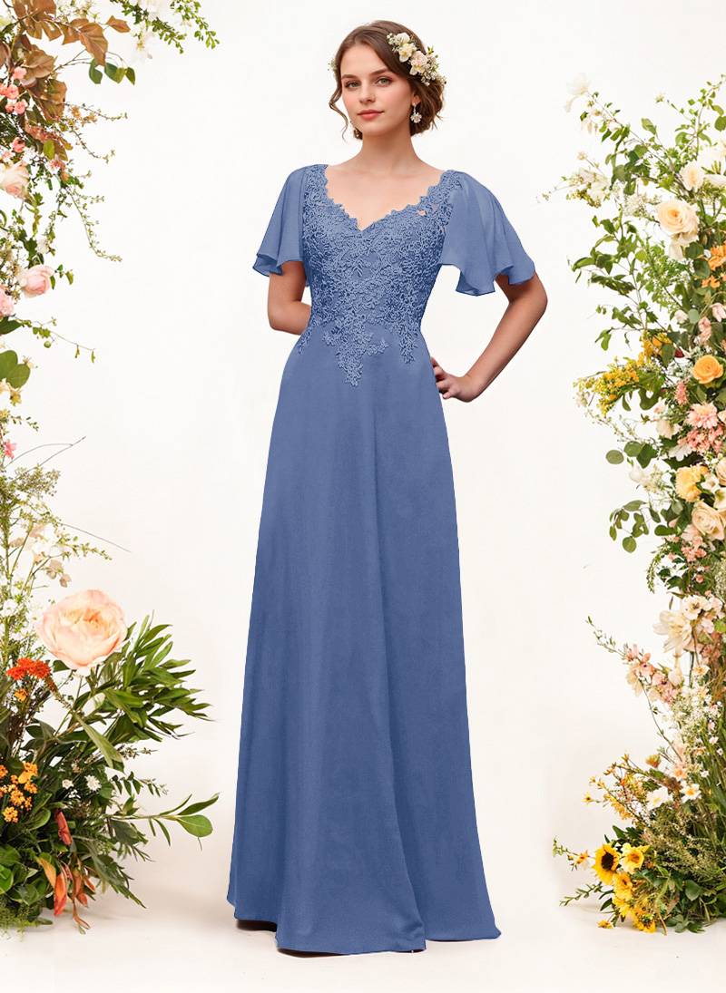 V-Neck Lace Sleeves A-Line Bridesmaid Dresses, image 9