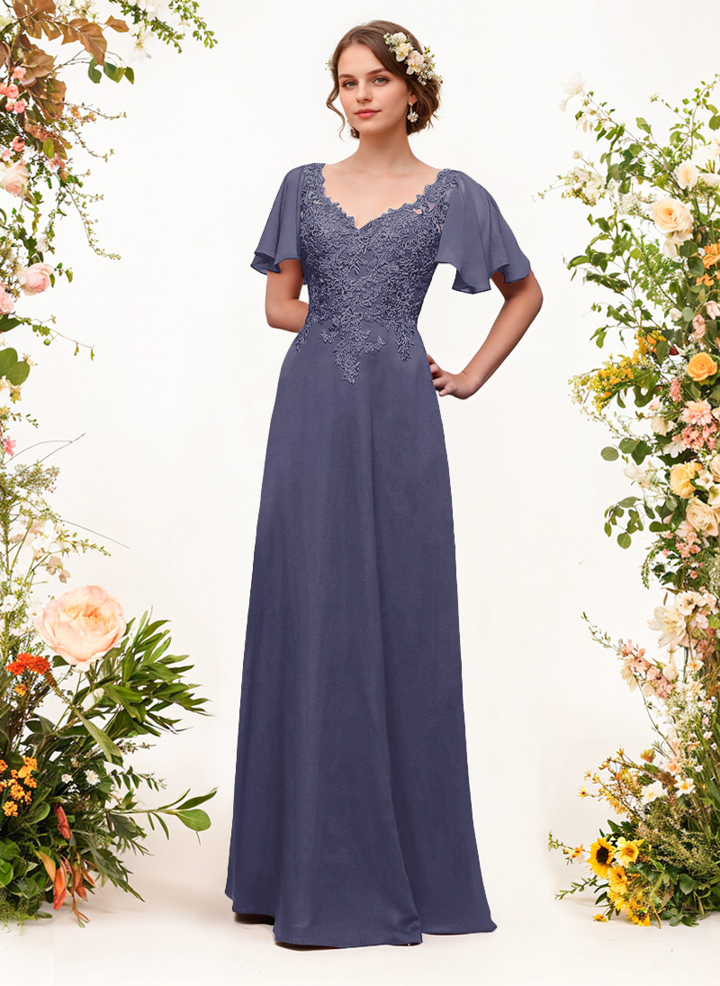 V-Neck Lace Sleeves A-Line Bridesmaid Dresses, image 10