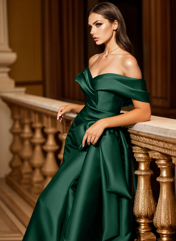 Trumpet/Mermaid Off-The-Shoulder Sleeveless Sweep Train Satin Bridesmaid Dresses, product image 2