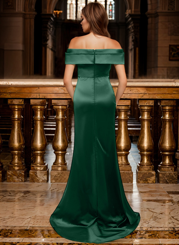 Trumpet/Mermaid Off-The-Shoulder Sleeveless Sweep Train Satin Bridesmaid Dresses, product image 3