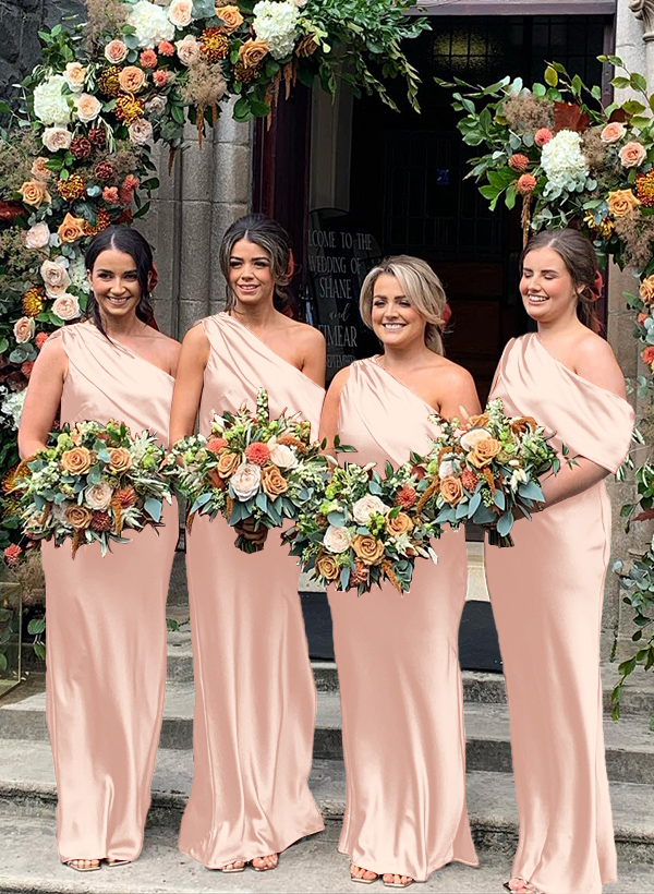Sheath/Column Asymmetrical Sleeveless Floor-Length Bridesmaid Dresses, product image 45