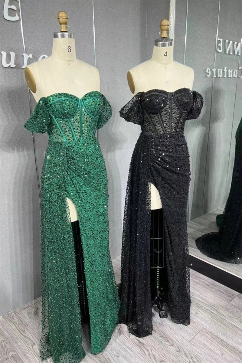 Mermaid Off-the-Shoulder Sequins Long Prom Dresses Evening Dresses