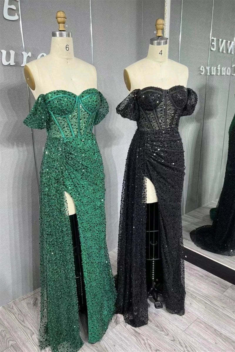 Mermaid Off-the-Shoulder Sequins Long Prom Dresses Evening Dresses