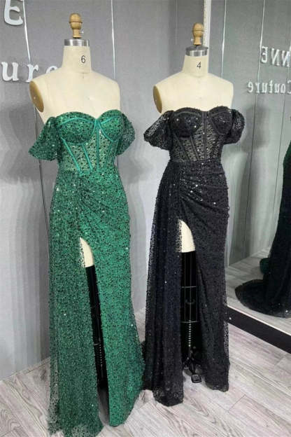 Mermaid Off-the-Shoulder Sequins Long Prom Dresses Evening Dresses