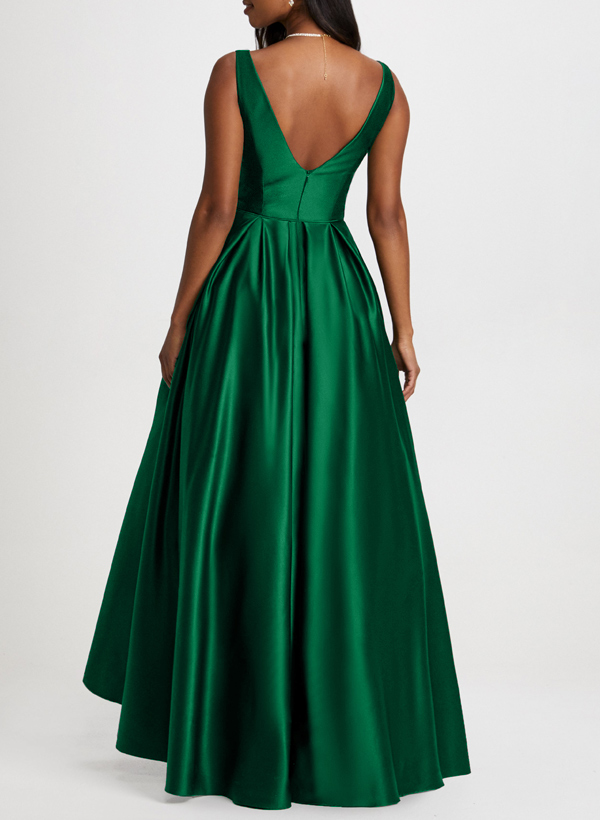 A-Line V-Neck Sleeveless Asymmetrical Satin Bridesmaid Dresses