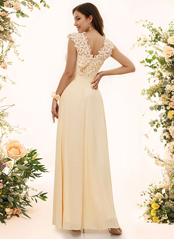 Sheath Sweetheart Sleeveless Floor-Length Chiffon Bridesmaid Dresses With Lace, product image 2