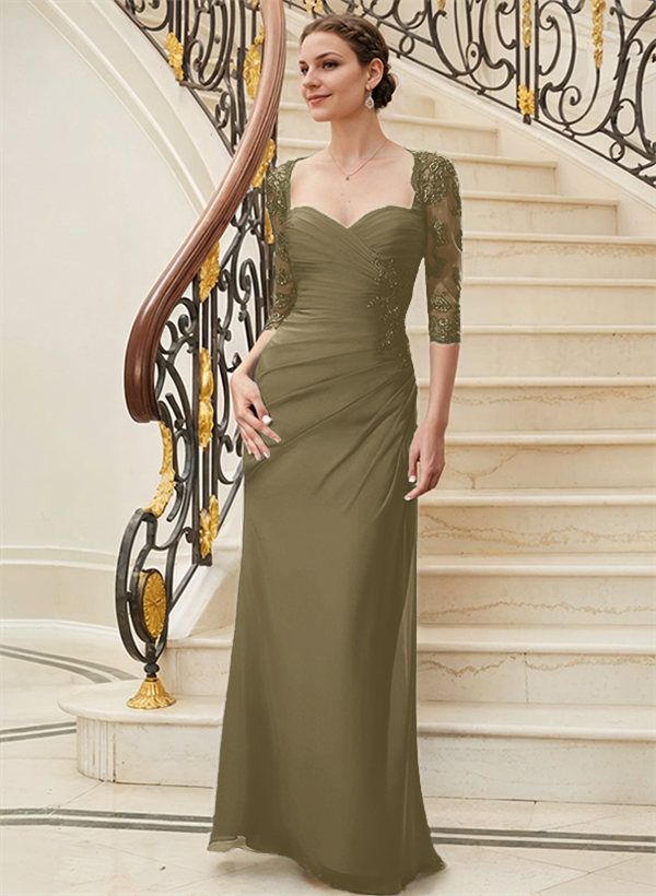 Sheath/Column Sweetheart Floor-Length Chiffon Mother of the Bride Dresses With Sequins Ruffle