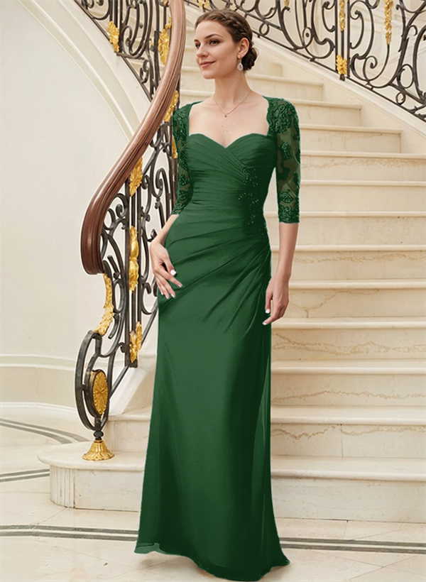 Sheath/Column Sweetheart Floor-Length Chiffon Mother of the Bride Dresses With Sequins Ruffle