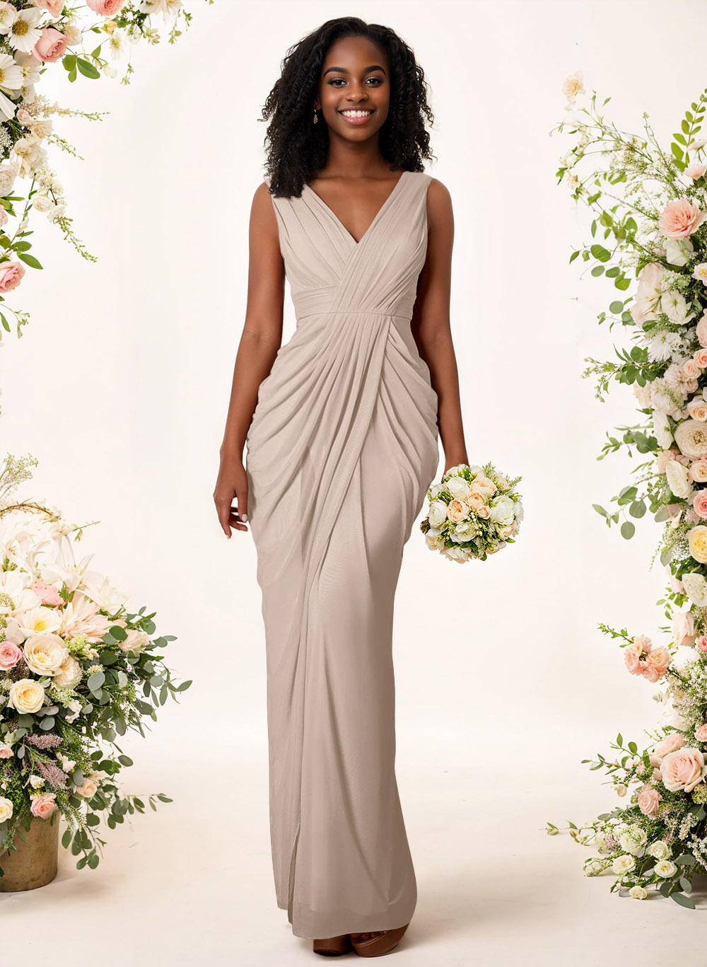 Sheath/Column V-Neck Sleeveless Floor-Length Chiffon Bridesmaid Dresses, product image 190