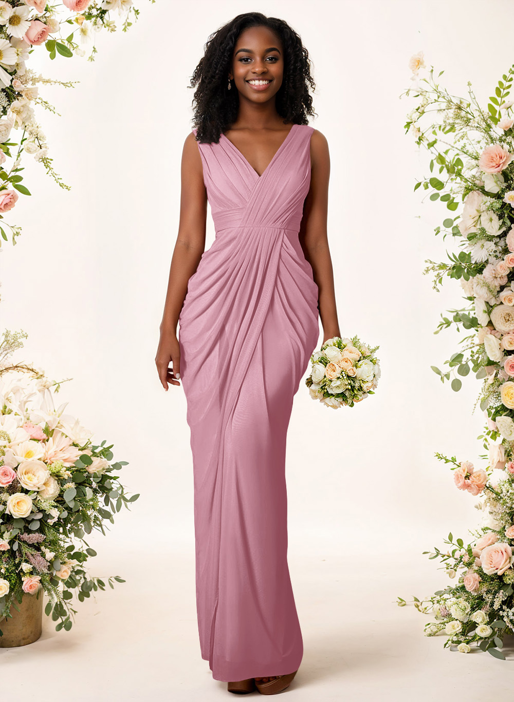 Sheath/Column V-Neck Sleeveless Floor-Length Chiffon Bridesmaid Dresses, product image 73