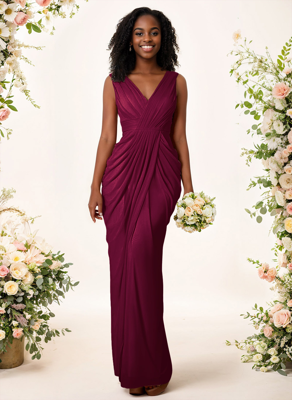 Sheath/Column V-Neck Sleeveless Floor-Length Chiffon Bridesmaid Dresses, product image 46