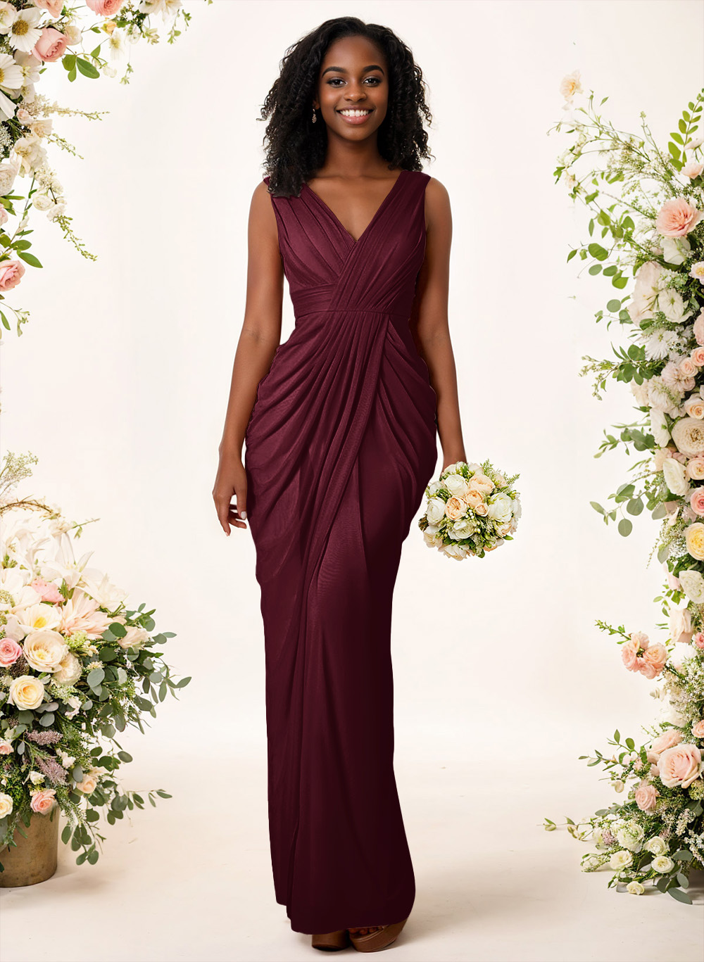 Sheath/Column V-Neck Sleeveless Floor-Length Chiffon Bridesmaid Dresses, product image 43