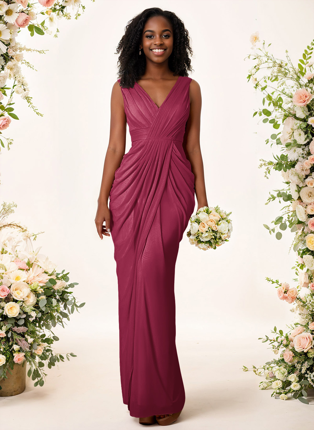Sheath/Column V-Neck Sleeveless Floor-Length Chiffon Bridesmaid Dresses, product image 49