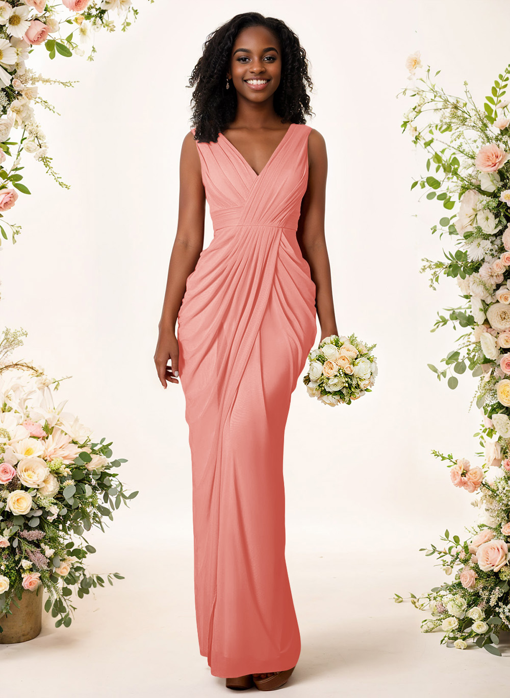 Sheath/Column V-Neck Sleeveless Floor-Length Chiffon Bridesmaid Dresses, product image 79