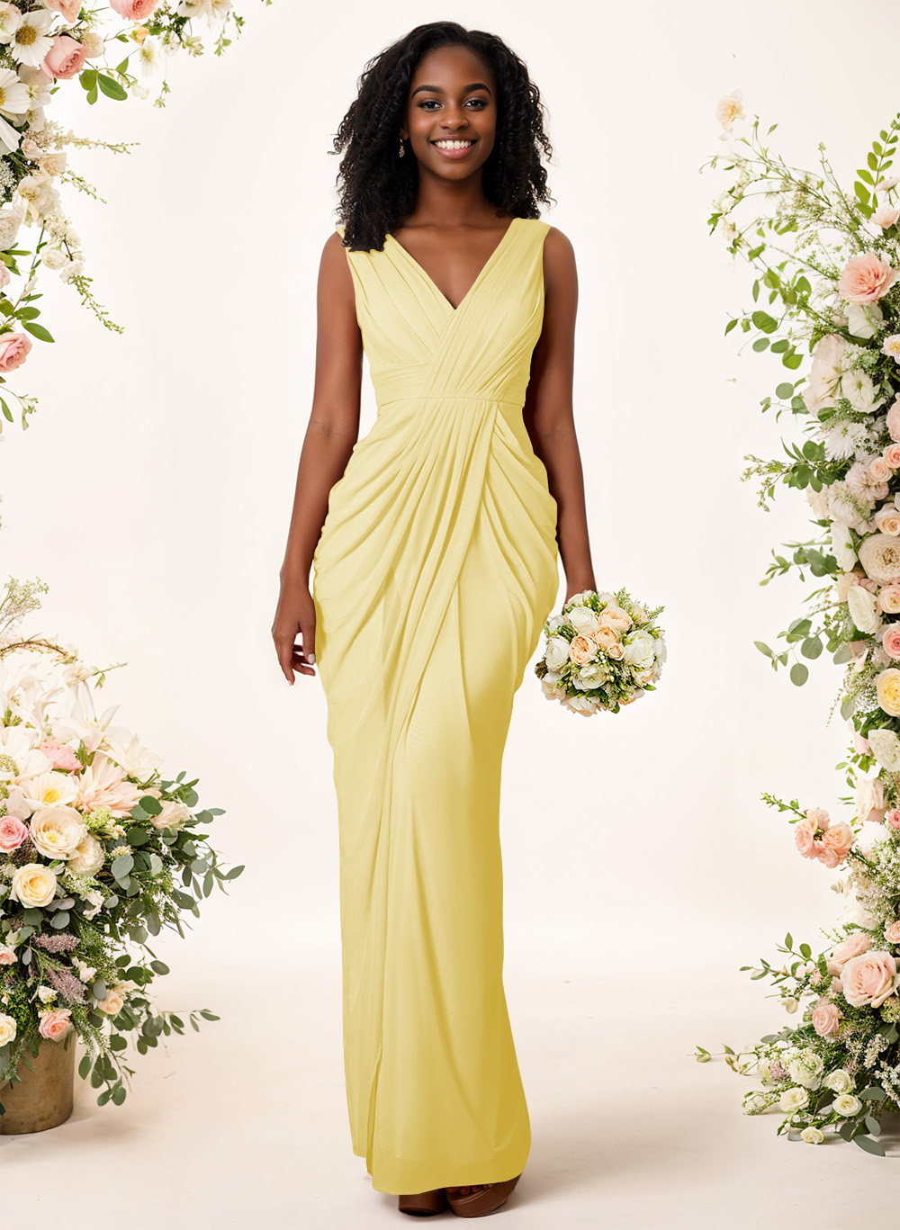 Sheath/Column V-Neck Sleeveless Floor-Length Chiffon Bridesmaid Dresses, product image 157