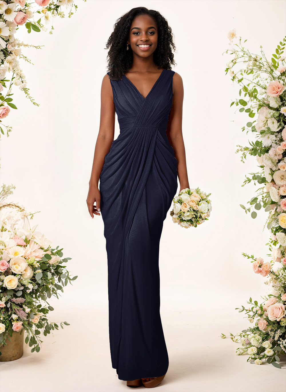 Sheath/Column V-Neck Sleeveless Floor-Length Chiffon Bridesmaid Dresses, product image 7