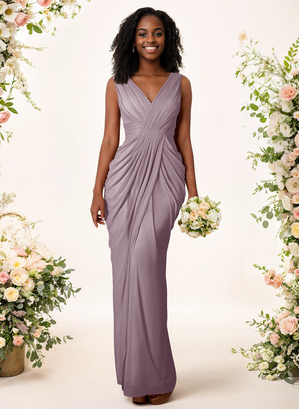Sheath/Column V-Neck Sleeveless Floor-Length Chiffon Bridesmaid Dresses, product image 88