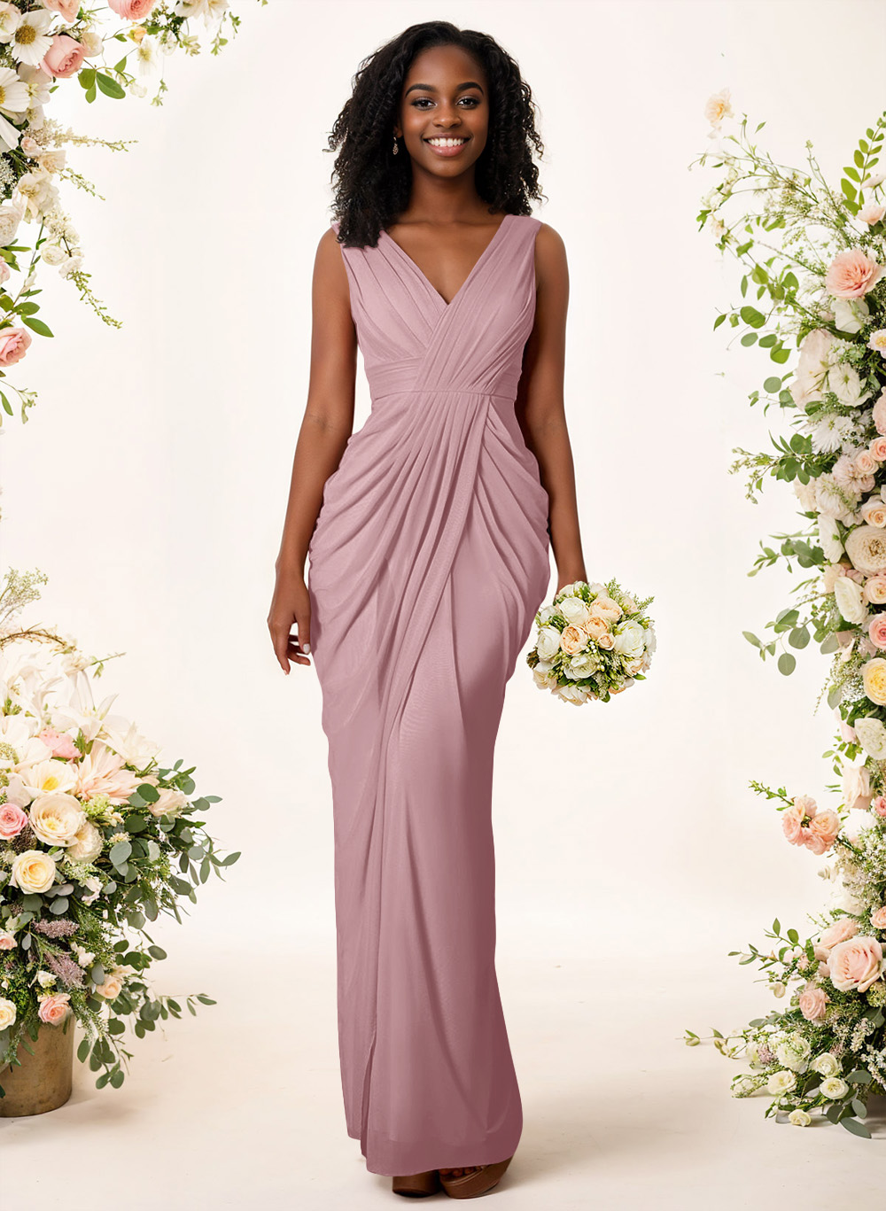 Sheath/Column V-Neck Sleeveless Floor-Length Chiffon Bridesmaid Dresses, product image 64
