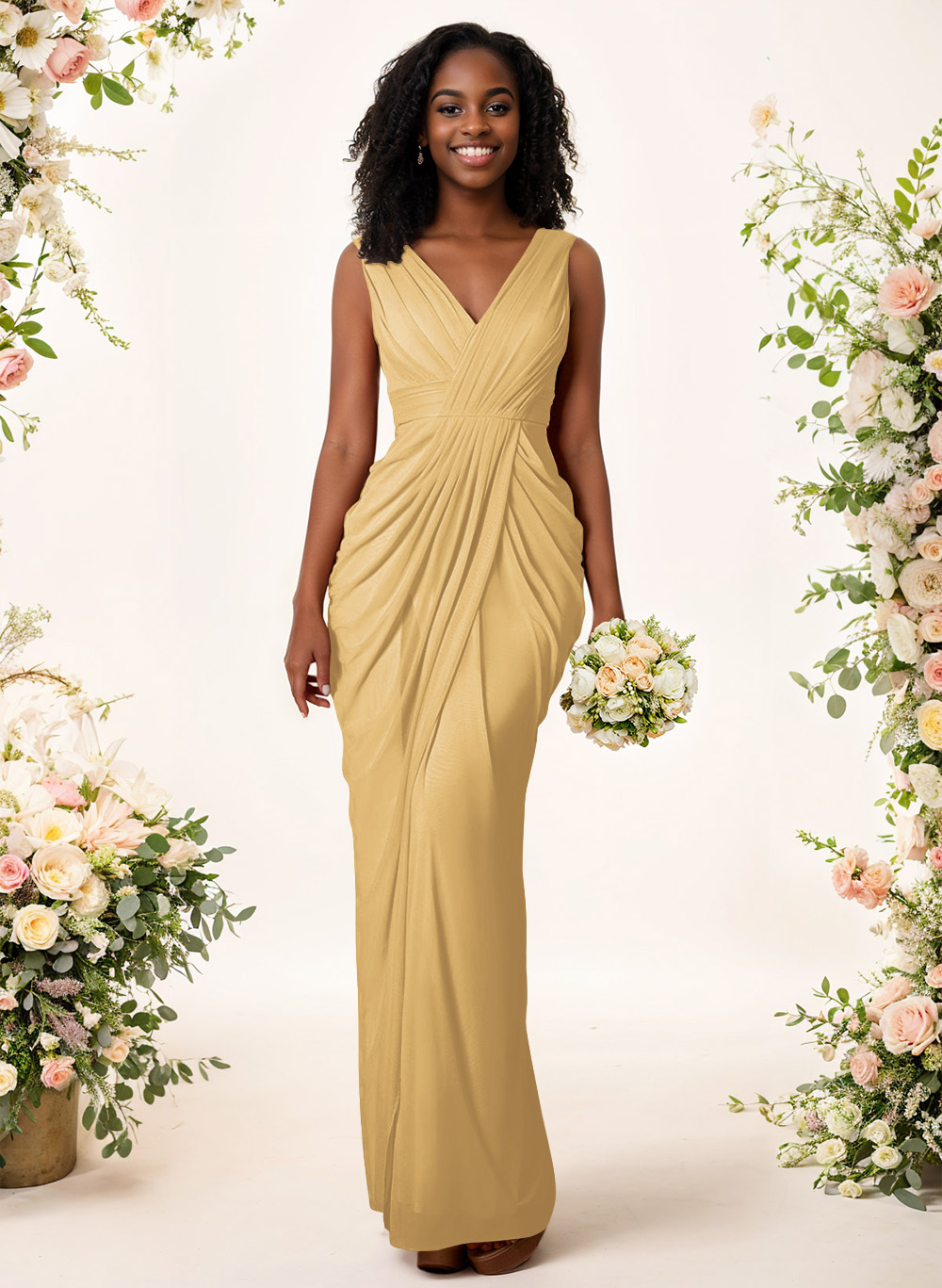 Sheath/Column V-Neck Sleeveless Floor-Length Chiffon Bridesmaid Dresses, product image 160